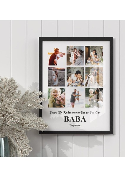 Babalar Günü Özel Ahşap Çerçeve, Siyah, Fotoğraflı ve Notlu, 1 Parça