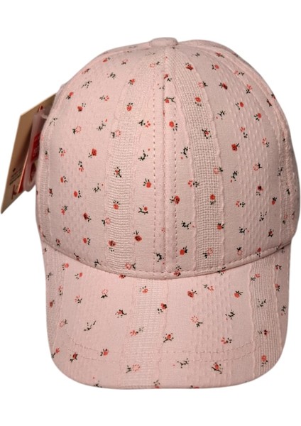 Spteks Kitti 1-3 Yaş Kız Çocuk Pembe Renk Çıtır Çiçek Desenli Yazlık Şapka