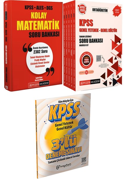 Kolay Matematik Soru Bankası - 2026 Kpss Ortaöğretim Soru Bankası Modüler Set Genel Yetenek Genel Kültür Tamamı Çözümlü (5 Kitap) + 3 Deneme Hediye