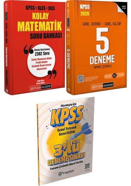 Kolay Matematik Soru Bankası - 2026 Kpss Genel Yetenek Genel Kültür Tamamı Çözümlü 5 Deneme + 3 Deneme Hediye