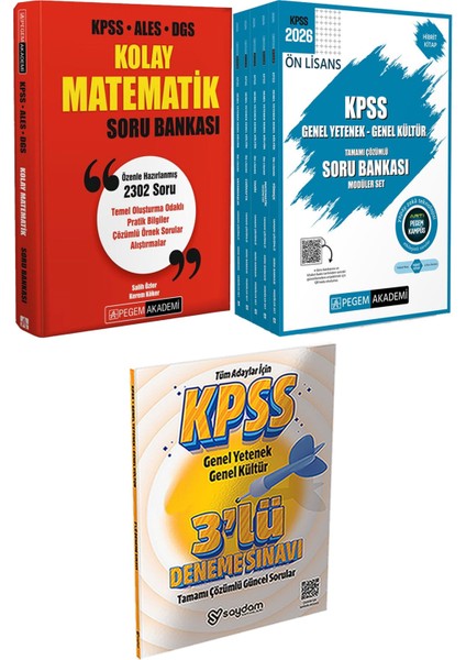 Kolay Matematik Soru Bankası - 2026 Kpss Ön Lisans Soru Bankası Modüler Set Genel Yetenek Genel Kültür Tamamı Çözümlü (5 Kitap) + 3 Deneme Hediye