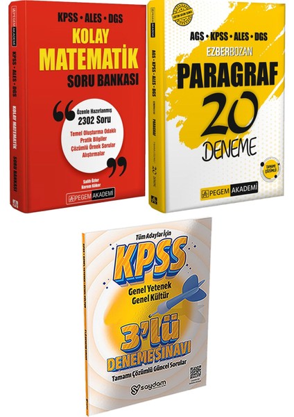 Kolay Matematik Soru Bankası - Ags Kpss Ales Dgs Ezberbozan Paragraf 20 Deneme + 3 Deneme Hediye
