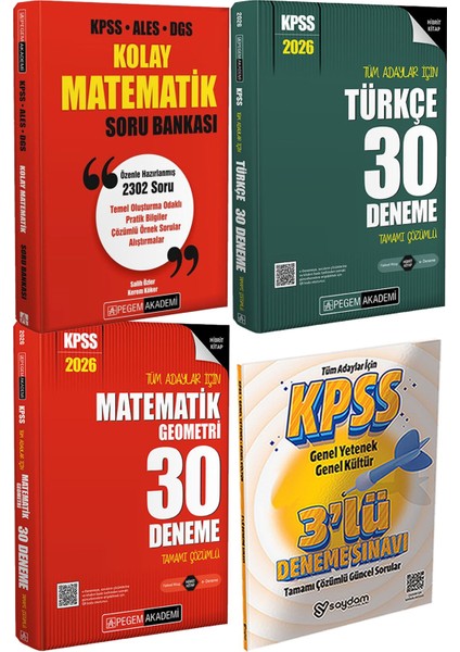 Kolay Matematik Soru Bankası - 2026 Kpss Tüm Adaylar Için Türkçe Matematik 30 Deneme Tamamı Çözümlü + 3 Deneme Hediye