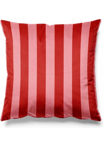 Pembe Çizgili Süet Kırlent Kılıfı 43x43 cm, Şık ve Rahat Dekorasyon İçin