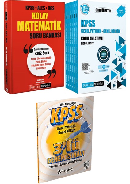 Kolay Matematik Soru Bankası - 2026 Kpss Ortaöğretim Konu Anlatımlı Modüler Set Genel Yetenek Genel Kültür (6 Kitap) + 3 Deneme Hediye