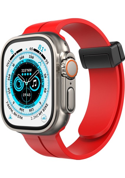 Apple Watch 45MM KR412 Elegance Stylısh Kordon - Kırmızı Drstr