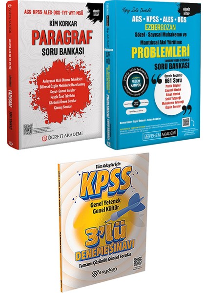 Kim Korkar Paragraf Soru Bankası - Ags Kpss Ales Dgs Ezberbozan Sözel Sayısal Muhakeme ve Mantıksal Akıl Yürütme Problemleri Soru Bankası + 3 Deneme Hediye