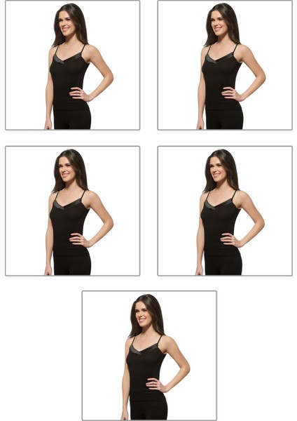 Özkan 2040 5'li Paket Kadın Viskon Saten Yaka Esnek Rahat Yumuşak Ince Askılı Atlet