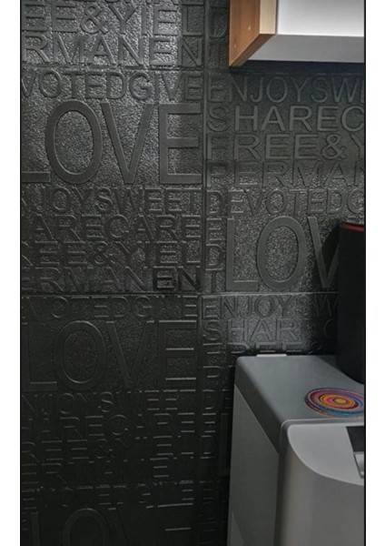 70x70cm Kendinden Yapışkanlı Siyah Love Desenli 3D Duvar Paneli