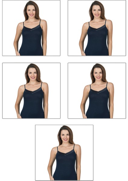 Özkan 2040 5'li Paket Kadın Viskon Saten Yaka Esnek Rahat Yumuşak Ince Askılı Atlet