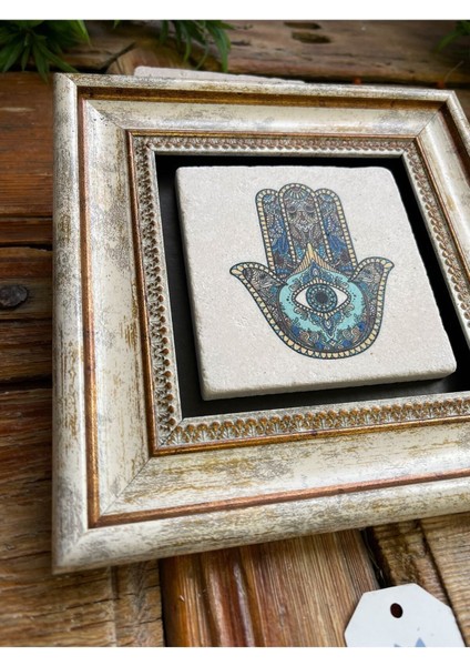 20x20 cm Taş Çerçeveli Eli Figürlü Estetik Duvar Dekoru, Ahşap, Beyaz, 1 Parça fırsatları