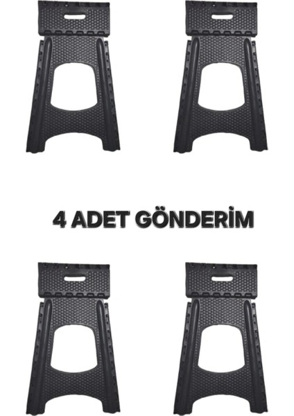 4 Adet Katlanır Siyah Tabure Plastik