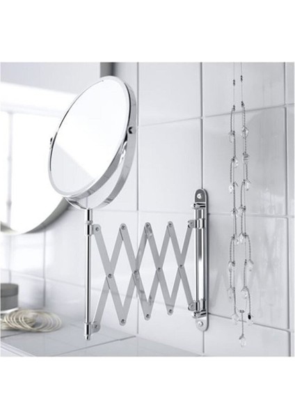 İki Taraflı Büyüteçli Yuvarlak Banyo Aynası, Cam, Gümüş Renk