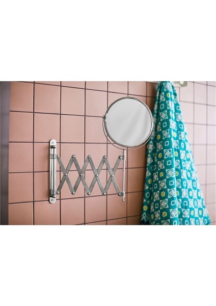 İki Taraflı Büyüteçli Yuvarlak Banyo Aynası, Cam, Gümüş Renk