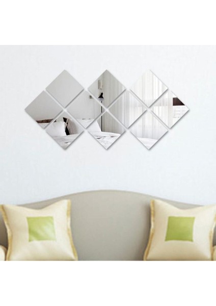 Dekoratif Kare Gümüş Pleksi Ayna 15x15cm 10 adet, şık ve modern tasarım.