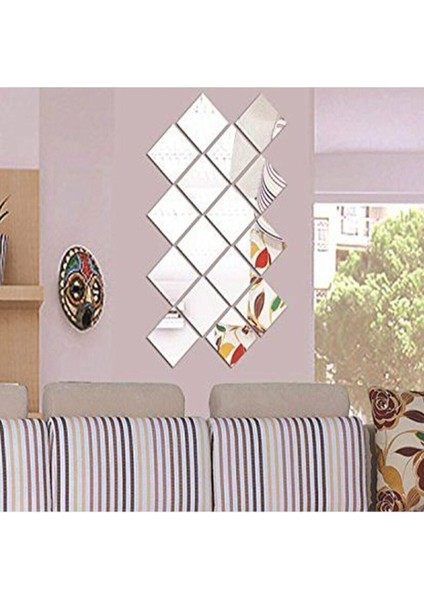 Dekoratif Kare Gümüş Pleksi Ayna 15x15cm 10 adet, şık ve modern tasarım.
