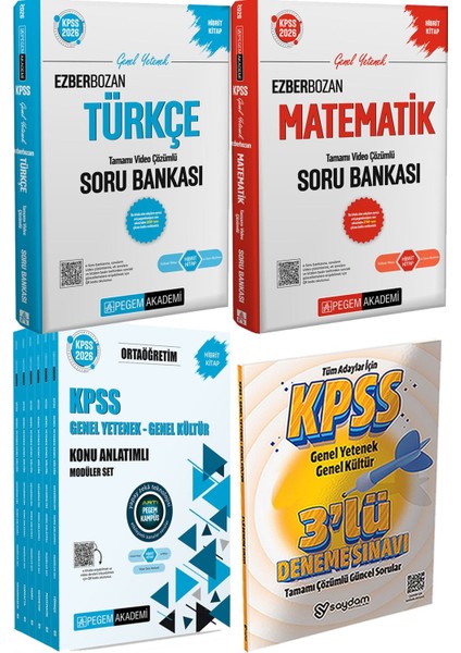 Ezberbozan Türkçe Matematik Çözümlü Soru - 2026 Kpss Ortaöğretim Konu Anlatımlı Modüler Set Genel Yetenek Genel Kültür (6 Kitap) + 3 Deneme Hediye