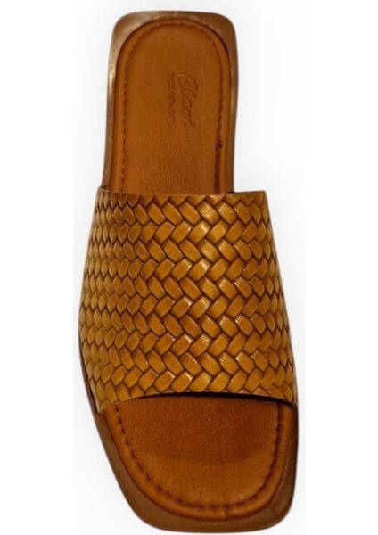 Kadın Hakiki Deri Örgü Desenli Tek Bant Terlik Taba - 39 modelleri