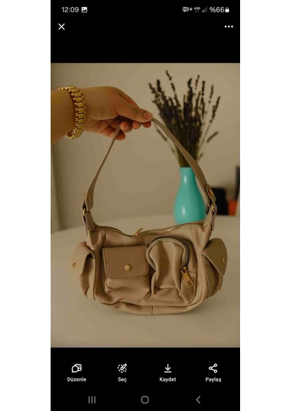 Krem Askılı Omuz Çantası