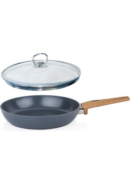 Seramik Tava 28 cm Yanmaz Yapışmaz Yüzey Cam Kapaklı
