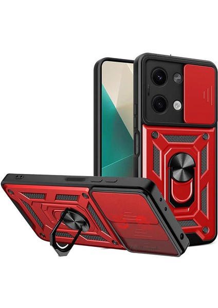 Xiaomi Poco X6 Kılıf Pars Lens Yüzüklü Silikon - Kırmızı Drstr