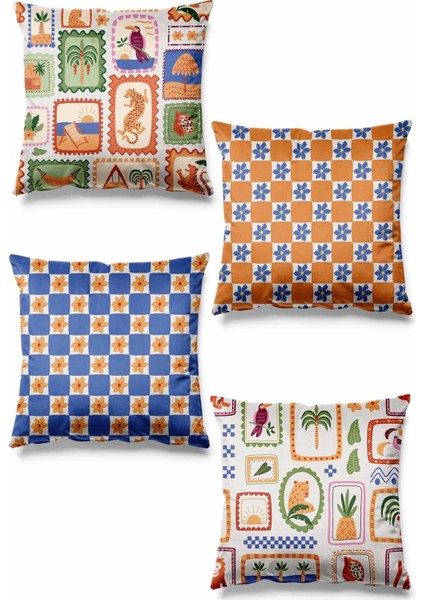 Turuncu çift taraflı baskılı süet kırlent kılıfı 4'lü set, dekoratif ve şık seçenek