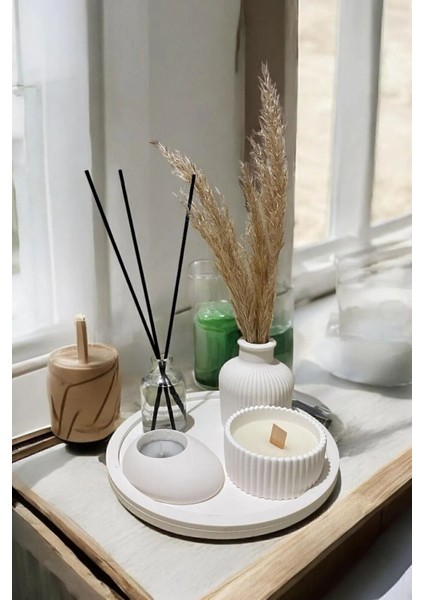 Çizgili vazo ve mum seti, vanilya kokulu, ahşap detaylı, tealight, oda aroması fiyatları