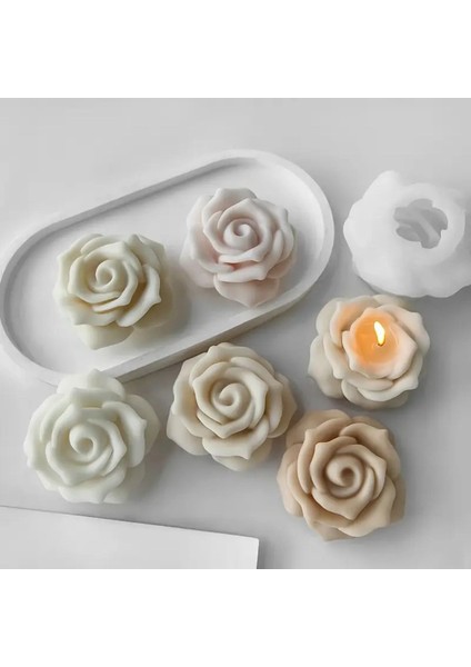 Beyaz Gül Çiçek Şekilli Mum ve Sabun Kalıbı, Koku Aroması, Renk Beyaz