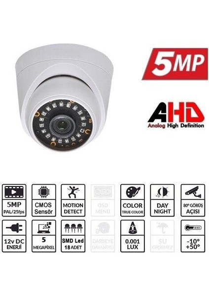 EZ-5025HD 5 Mp 3.6mm Lens Ahd Dome Kamera