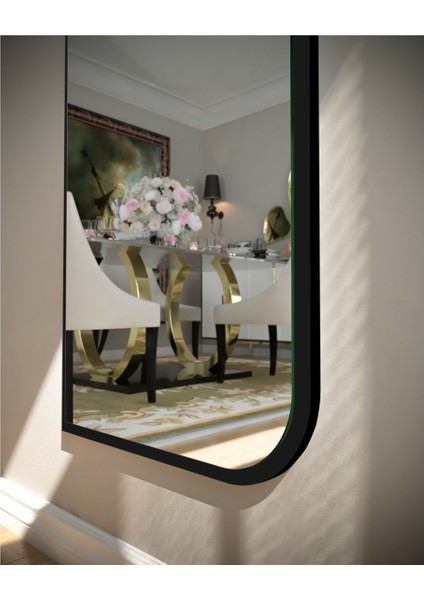 Siyah çapraz oval dekoratif duvar aynası 40x120 cm şık ve şık tasarım
