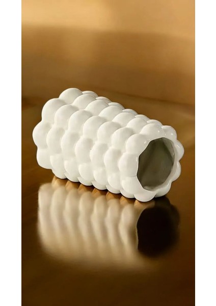 Baloncuklu Bej Krem Vazo, Kuru Çiçek ve Pampas Dekor, 19 cm, Beton Materyal fiyatları