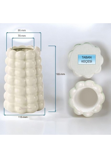 Baloncuklu Bej Krem Vazo, Kuru Çiçek ve Pampas Dekor, 19 cm, Beton Materyal modelleri