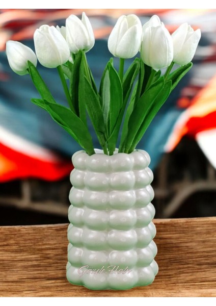 Baloncuklu Bej Krem Vazo, Kuru Çiçek ve Pampas Dekor, 19 cm, Beton Materyal fırsatları