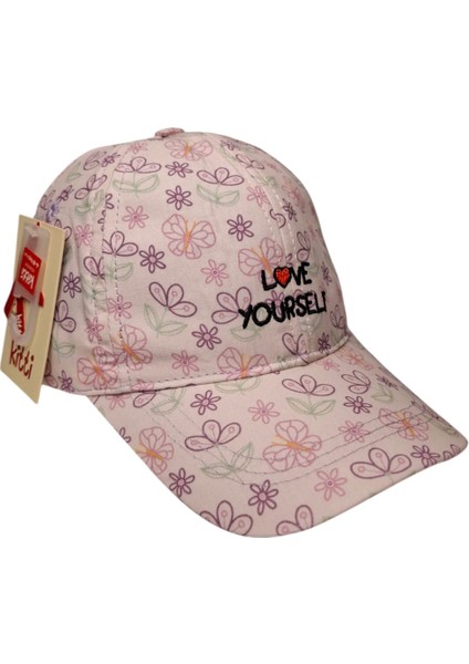 Spteks Kitti 4-8 Yaş Kız Çocuk Bej Renk Çiçek Baskı Desen Yazlık Şapka