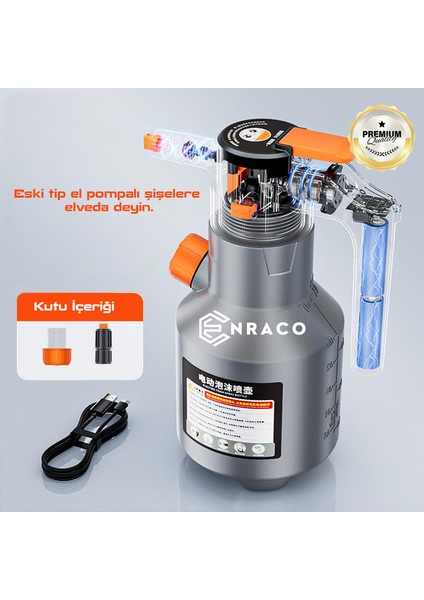 Şarjlı Otomatik Köpük Pompası 2 Litre Yüksek Basınçlı Araç Yıkama Köpük Püskürtücü El Pompası