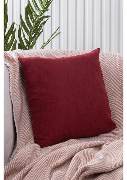 Bordo süet kırlent kılıfı, şık ve sade tasarım, panoramik görünüm, tek parça