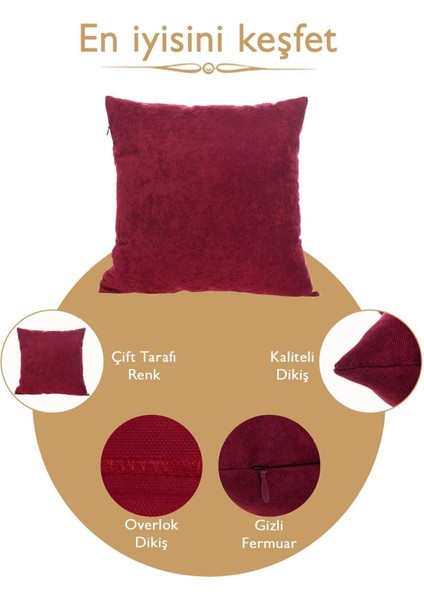 Bordo süet kırlent kılıfı, şık ve sade tasarım, panoramik görünüm, tek parça