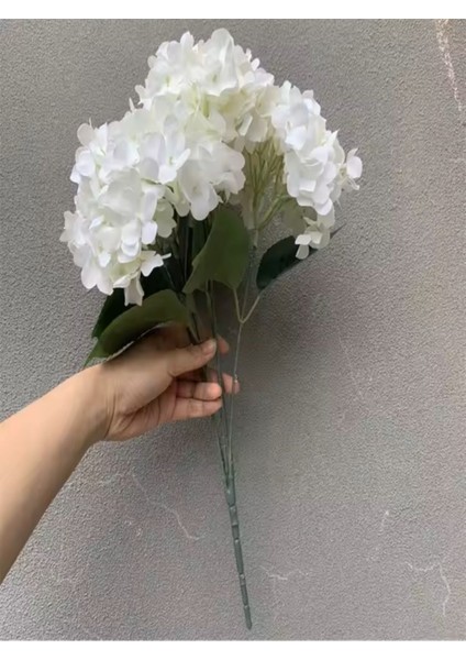 Beyaz Ortanca Demeti, 5 Kafalı, Büyük Boy, 43 cm, Zarif ve Şık Dekoratif Çiçek