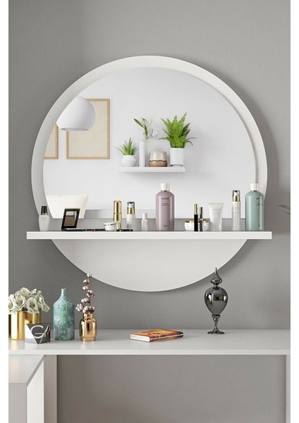 Yuvarlak Raflı 58cm Konsol, Beyaz, Çok Amaçlı ve Şık Tasarım