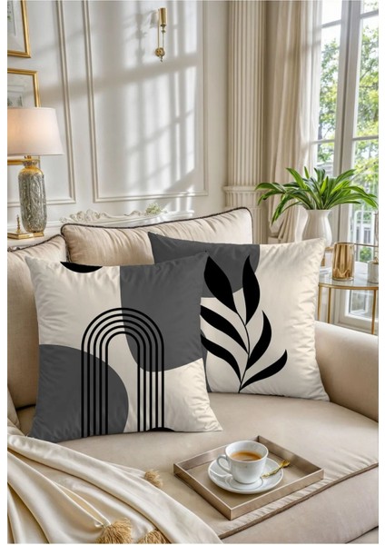 Gri krem kadife baskılı 4'lü kırlent yastık kılıfı seti fırsatları