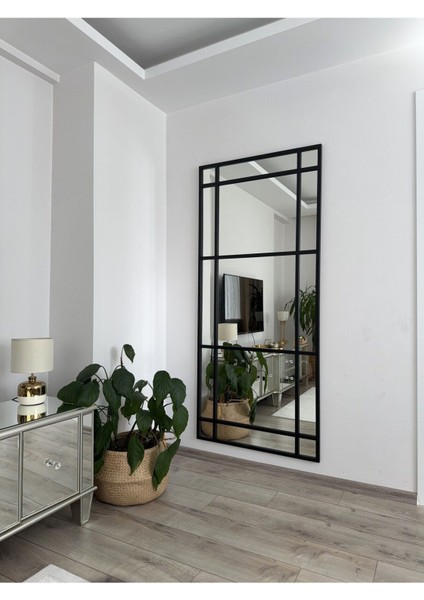 Şık Siyah Metal Çerçeveli Büyük Dekoratif Boy Aynası 180x80cm modelleri