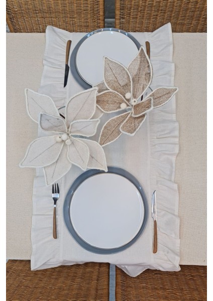 Vintage fırfırlı keten masa örtüsü, doğal ve şık 40x110 cm, dikdörtgen şekil modelleri
