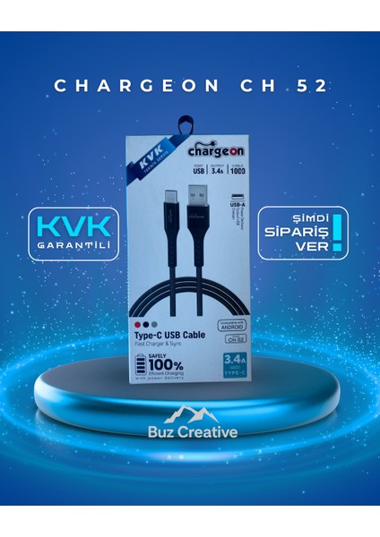 Kvk Garantili Chargeon Ch‑52 Type‑c Cable Fast Charger & Sync modelleri
