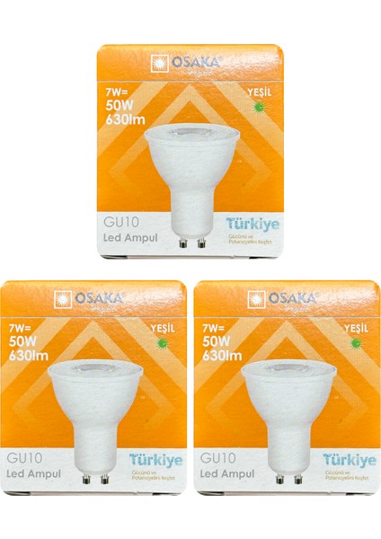 (3 Adet) Osaka 7W Yeşil Işık GU10 Duylu Led Çanak Ampul