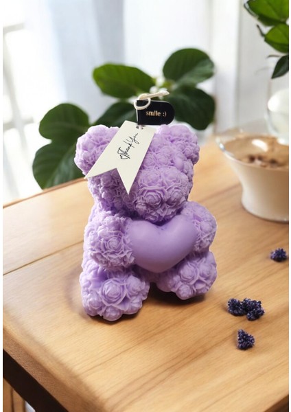 Gül Detaylı Kalpli Büyük Ayıcık Dekoratif ve Hediyelik Kokulu Organik Soya Mumu fiyatları