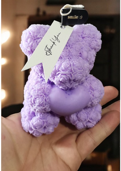 Gül Detaylı Kalpli Büyük Ayıcık Dekoratif ve Hediyelik Kokulu Organik Soya Mumu fırsatları