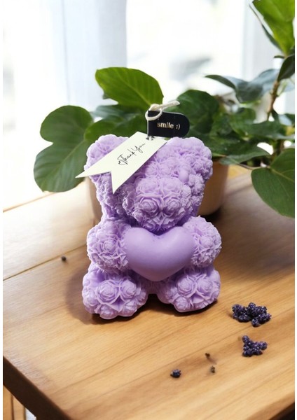 Gül Detaylı Kalpli Büyük Ayıcık Dekoratif ve Hediyelik Kokulu Organik Soya Mumu indirimleri