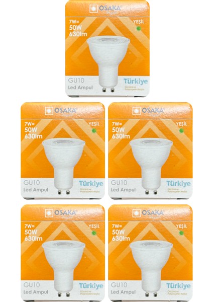 (5 Adet) Osaka 7W Yeşil Işık GU10 Duylu Led Çanak Ampul