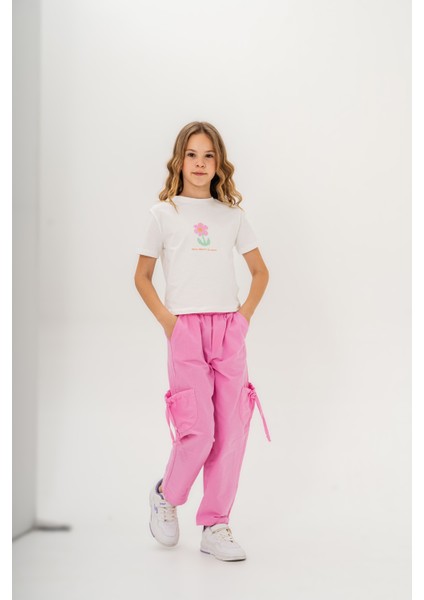 Kız Çocuk Pamuklu T-Shirt Keten Pantalonlu Yazlık Takım 6-9 Yaş indirimleri