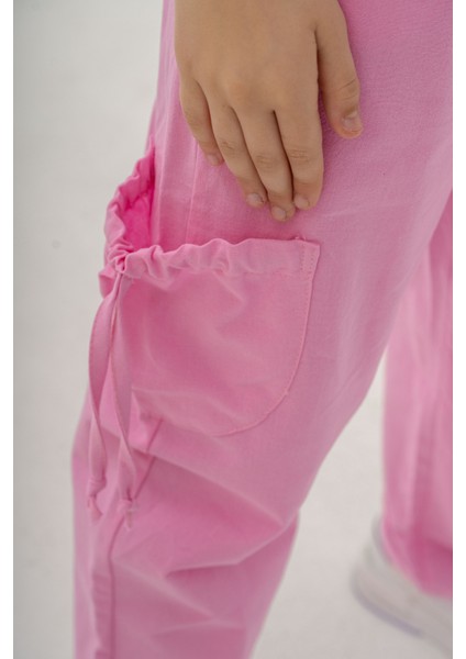 Kız Çocuk Pamuklu T-Shirt Keten Pantalonlu Yazlık Takım 6-9 Yaş
